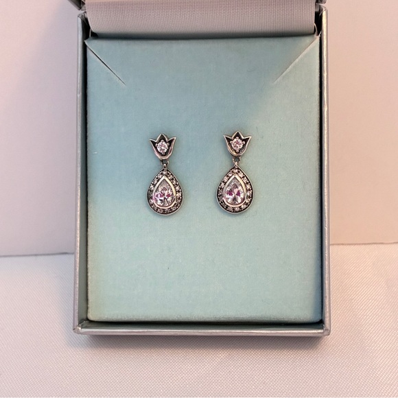 Princess Diana Althorp Estate Sterling Silver Cubic Zirconia Drop Earrings RARE